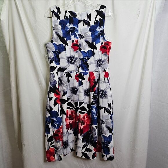 Luxe by Carmen Marc Valvo Red and Blue Floral Sleeveless Midi Dress Size 12 - Picture 11 of 11